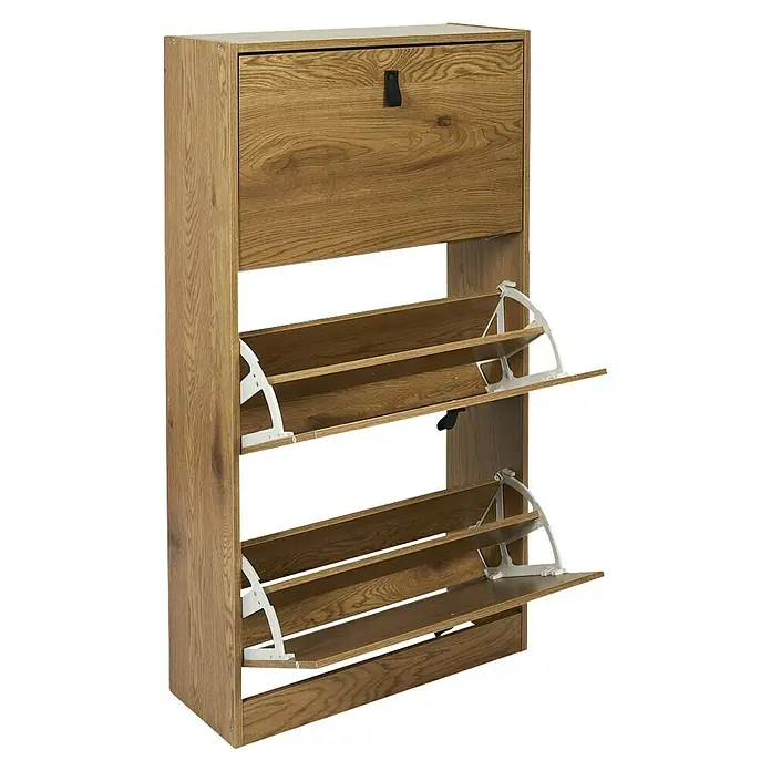 Home Deco Factory Zapatero - L x An x Al: 24 x 63 x 117 cm, Marrón, Número de compartimentos: 3 ud. - Este zapatero de madera es una solución de almacenamiento elegante para tus zapatos. El diseño es moderno y ahorra espacio.