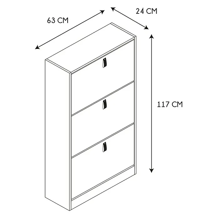 Home Deco Factory Zapatero - L x An x Al: 24 x 63 x 117 cm, Marrón, Número de compartimentos: 3 ud. - Ilustración de un zapatero con tres compartimentos, de 117 cm de alto, 63 cm de ancho y 24 cm de fondo.