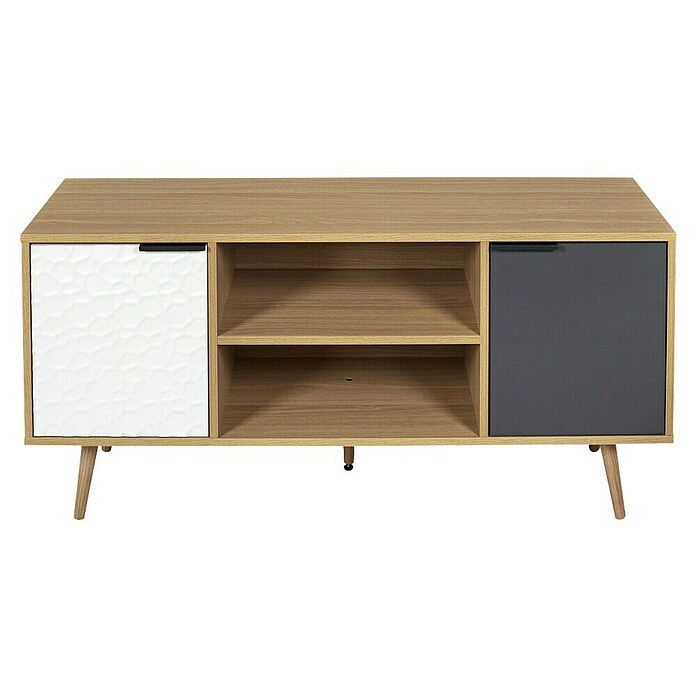 Home Deco Factory Sven Mueble para TV (L x An x Al: 39 x 120 x 56,3 cm, Madera/Blanco/Antracita, MDF, Detalles geométricos) | BAUHAUS