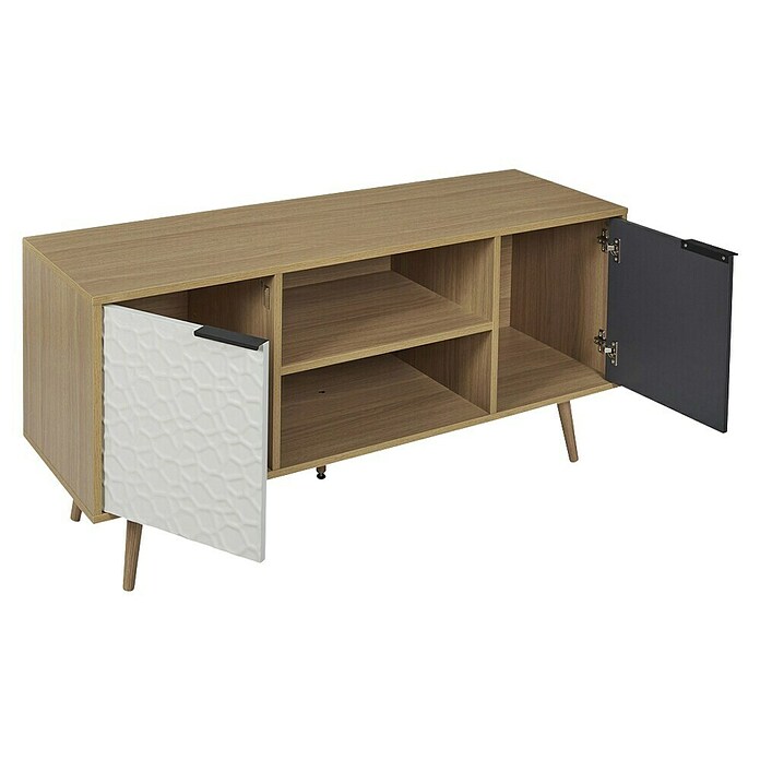 Home Deco Factory Sven Mueble para TV (L x An x Al: 39 x 120 x 56,3 cm, Madera/Blanco/Antracita, MDF, Detalles geométricos) | BAUHAUS
