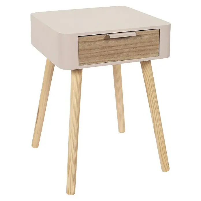 Home Deco Factory Mesita de noche - L x An x Al: 40 x 35 x 48 cm, Rosa/Madera, Número de cajones: 1 ud. - Elegante mesita de noche rosa claro con un cajón de madera clara y patas de madera clara. Un diseño sencillo y elegante para el dormitorio.