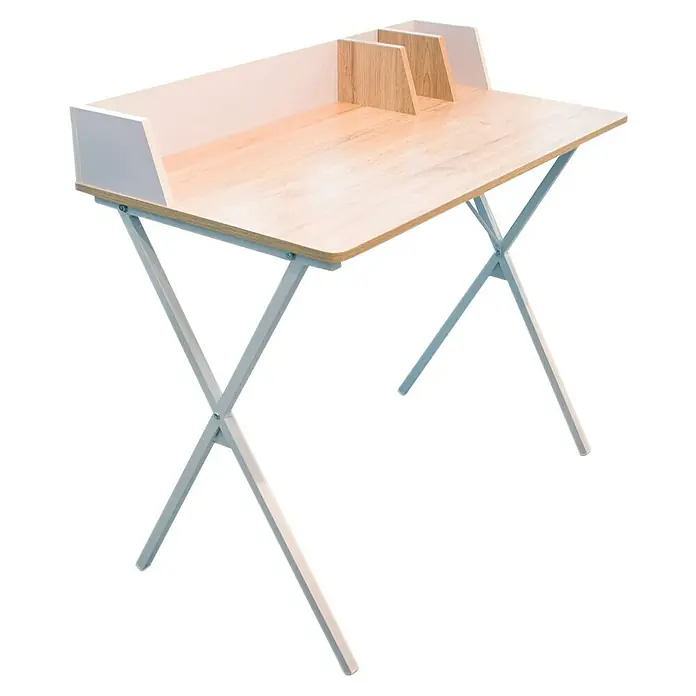 Home Deco Factory Mesa de escritorio - L x An x Al: 50 x 90 x 85 cm, Blanco/Madera - Este escritorio moderno con aspecto de madera presenta un diseño minimalista con patas metálicas, que ofrece un espacio de trabajo funcional.