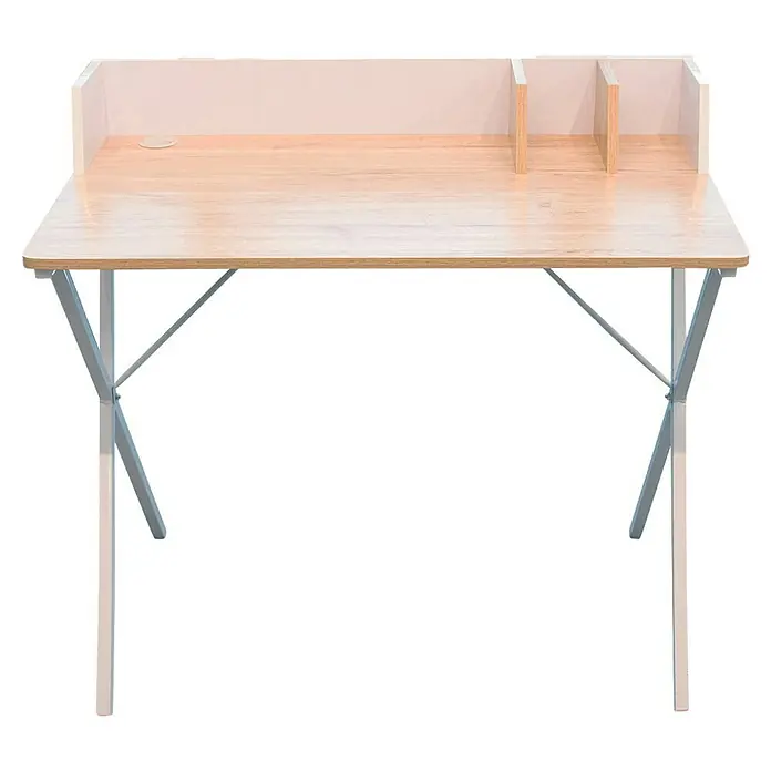 Home Deco Factory Mesa de escritorio - L x An x Al: 50 x 90 x 85 cm, Blanco/Madera - Escritorio moderno con madera clara y detalles blancos, perfecto para un estudio u oficina en casa. Su diseño limpio complementa cualquier interior.