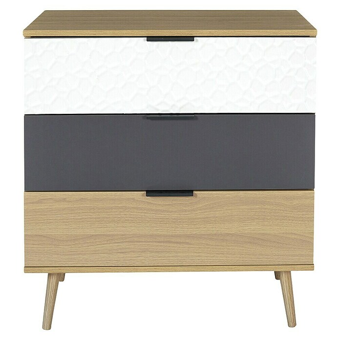 Home Deco Factory Sven Cómoda (L x An x Al: 39 x 75 x 80 cm, Madera/Blanco/Antracita, Número de cajones: 3 ud., Detalles geométricos) | BAUHAUS