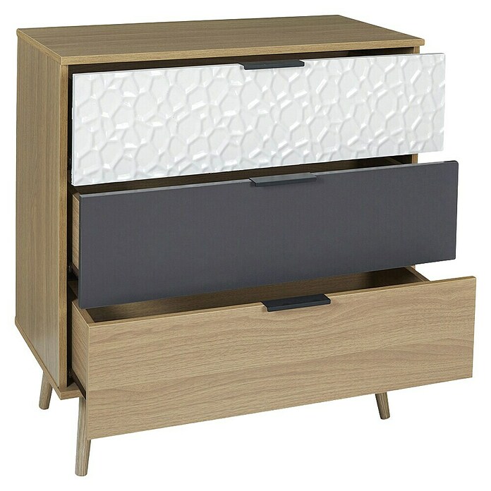 Home Deco Factory Sven Cómoda (L x An x Al: 39 x 75 x 80 cm, Madera/Blanco/Antracita, Número de cajones: 3 ud., Detalles geométricos) | BAUHAUS