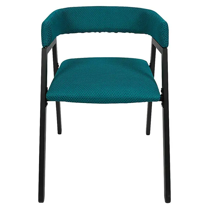 Home Deco Factory Silla Atom - Azul, 2 ud. - Primer plano de una silla plegable turquesa con estructura negra. El asiento y el respaldo son de material de malla.