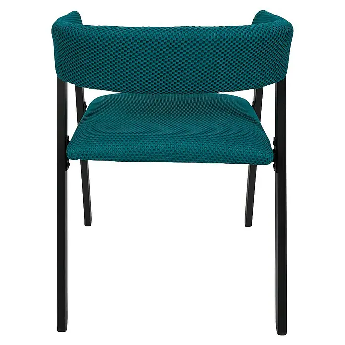 Home Deco Factory Silla Atom - Azul, 2 ud. - Esta silla presenta un patrón de malla verde azulado en el asiento y el respaldo, soportado por un marco oscuro y robusto.