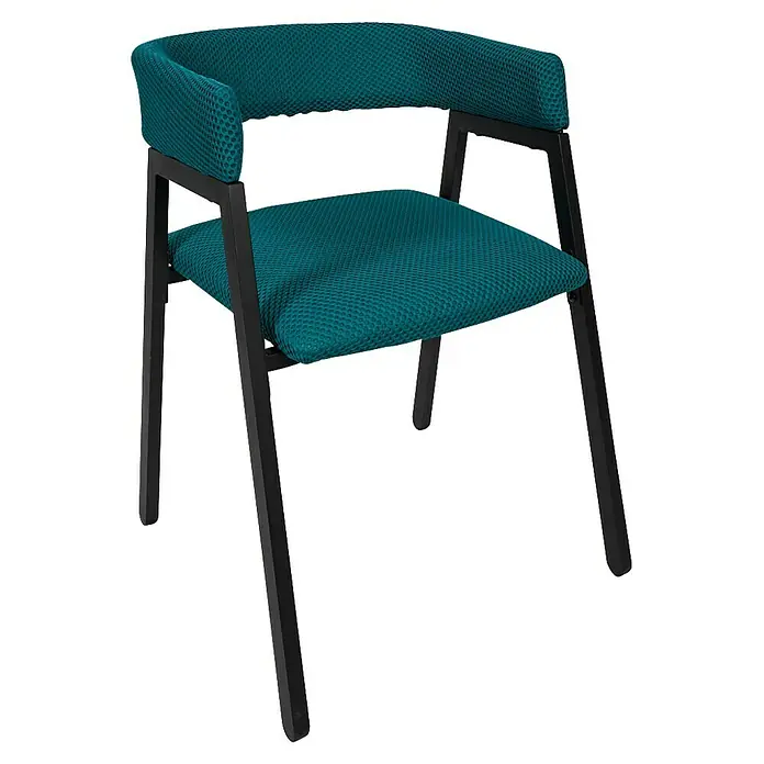 Home Deco Factory Silla Atom - Azul, 2 ud. - Una silla moderna con asiento y respaldo tapizados en azul y estructura metálica negra, ofreciendo confort y estilo.