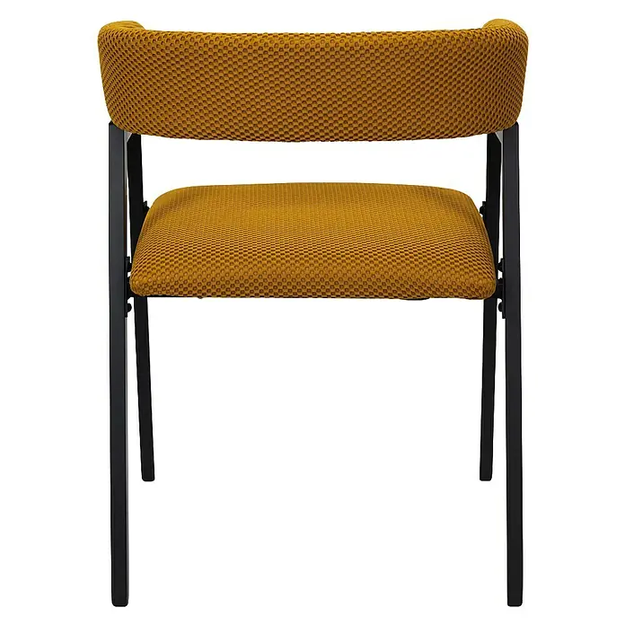Home Deco Factory Silla Atom - Mostaza, 2 ud. - Esta silla con tapicería de tela dorada y estructura metálica negra es una pieza elegante. Ideal para espacios modernos.