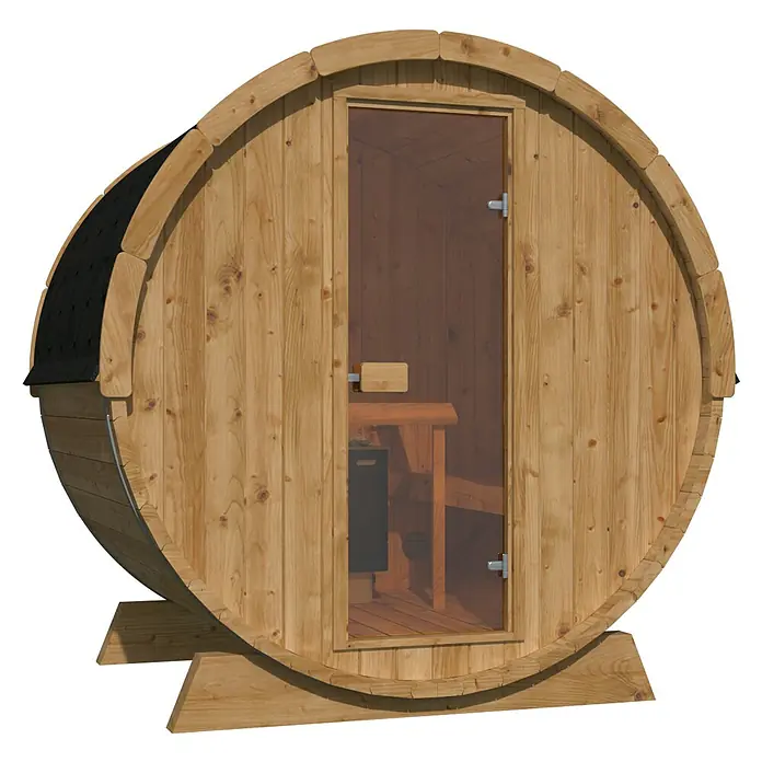 Tuindeco Fasssauna - L x B x H: 205 x 160 x 205 cm, Ohne Ofen - Fasssauna mit Glastür.