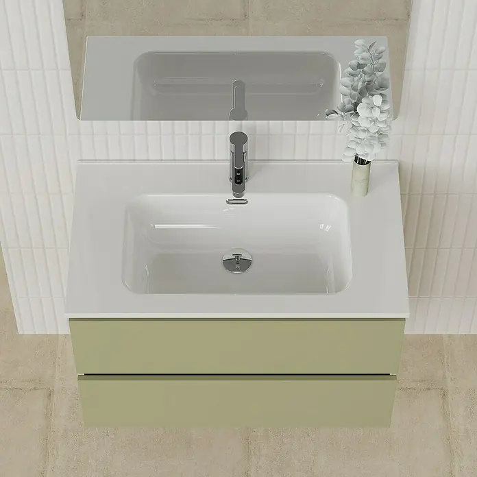 Artysan Conjunto de mueble de baño Funk - Ancho: 80 cm, Nature/Verde, 3 pzs. - Elegante mueble de baño verde lima con grifo moderno y lavabo blanco, ideal para realzar cualquier baño.