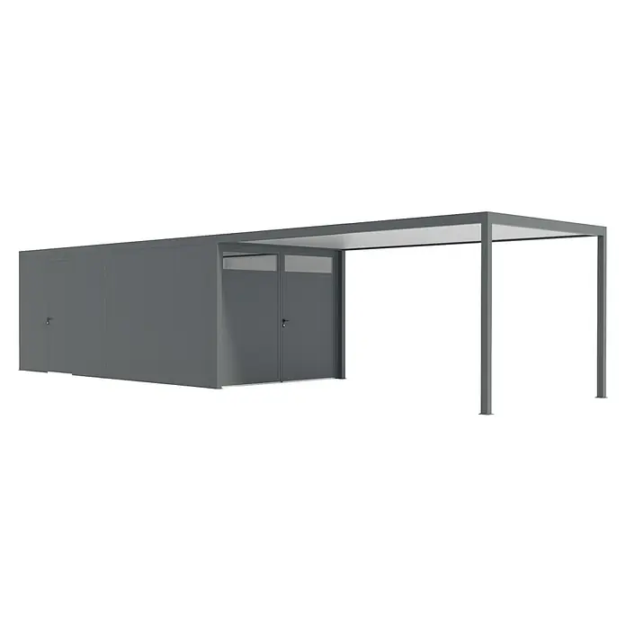 Wismar-NFI Carport - Außenmaß inkl. Dachüberstand (B x T): 3,25 x 1,16 m, Einzelcarport, Mit Anbau - Graue Gebäudeerweiterung mit Überdachung für zusätzlichen Schutz vor Wettereinflüssen, ideal für Lagerung oder als Unterstand.