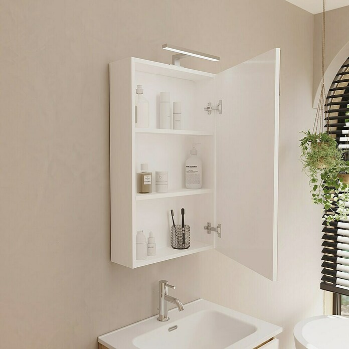 Artysan Armario con espejo LED Loft (An x Al: 48 x 80 cm, Blanco, Con iluminación, Número de puertas: 1 ud.) | BAUHAUS