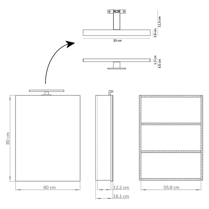 Artysan Armario con espejo LED Loft (An x Al: 60 x 80 cm, Nature, Con iluminación, Número de puertas: 1 ud.) | BAUHAUS