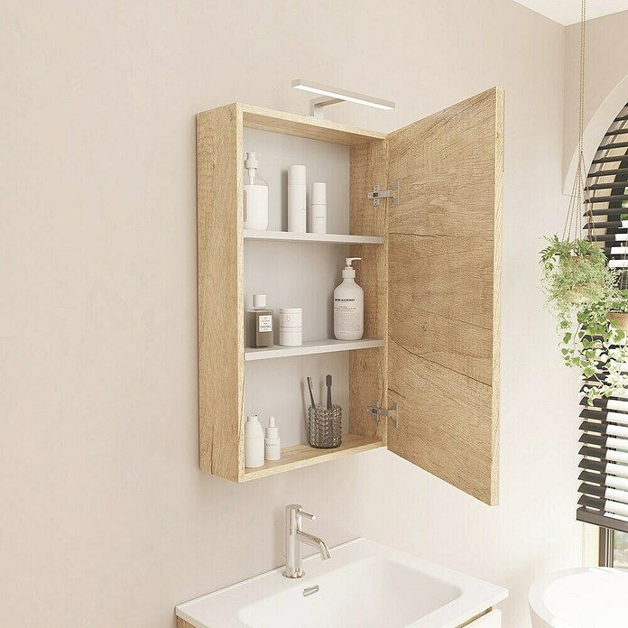 Artysan Armario con espejo LED Loft (An x Al: 48 x 80 cm, Nature, Con iluminación, Número de puertas: 1 ud.) | BAUHAUS