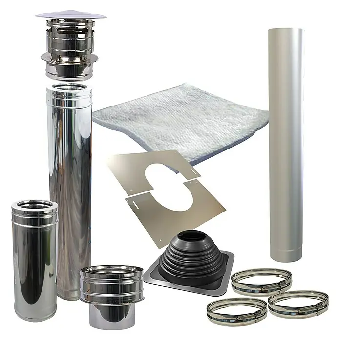 Tuindeco Rauchabzug - L x B x H: 45 x 45 x 250 cm, Silber - Produktbild von verschiedenen Ofenrohr-Komponenten für den professionellen Ofenbau. Hochwertige Materialien für sichere Installation.