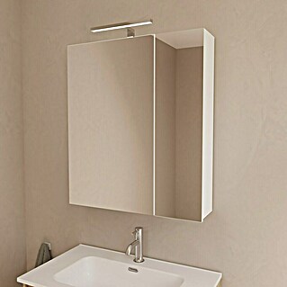 Artysan Armario con espejo LED Loft (An x Al: 70 x 80 cm, Blanco, Con iluminación, Número de puertas: 2 ud.)