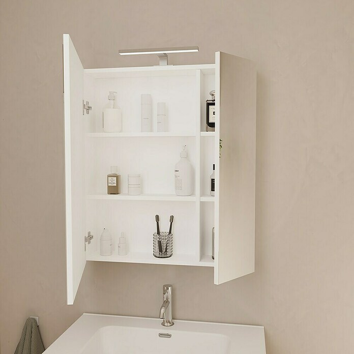 Artysan Armario con espejo LED Loft (An x Al: 70 x 80 cm, Blanco, Con iluminación, Número de puertas: 2 ud.) | BAUHAUS