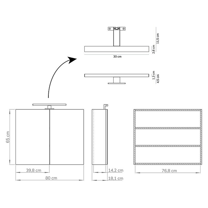 Artysan Armario con espejo LED Loft (An x Al: 65 x 80 cm, Blanco, Con iluminación, Número de puertas: 2 ud.) | BAUHAUS