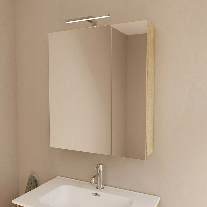 Artysan Armario con espejo LED Loft (An x Al: 70 x 80 cm, Nature, Con iluminación, Número de puertas: 2 ud.) | BAUHAUS