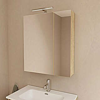 Artysan Armario con espejo LED Loft (An x Al: 70 x 80 cm, Nature, Con iluminación, Número de puertas: 2 ud.)