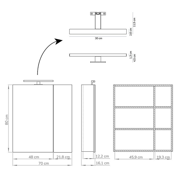 Artysan Armario con espejo LED Loft (An x Al: 70 x 80 cm, Nature, Con iluminación, Número de puertas: 2 ud.) | BAUHAUS
