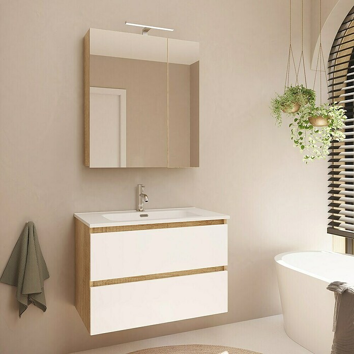 Artysan Armario con espejo LED Loft (An x Al: 70 x 80 cm, Nature, Con iluminación, Número de puertas: 2 ud.) | BAUHAUS