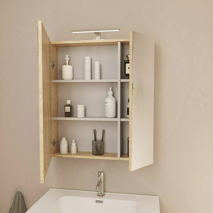 Artysan Armario con espejo LED Loft (An x Al: 70 x 80 cm, Nature, Con iluminación, Número de puertas: 2 ud.) | BAUHAUS