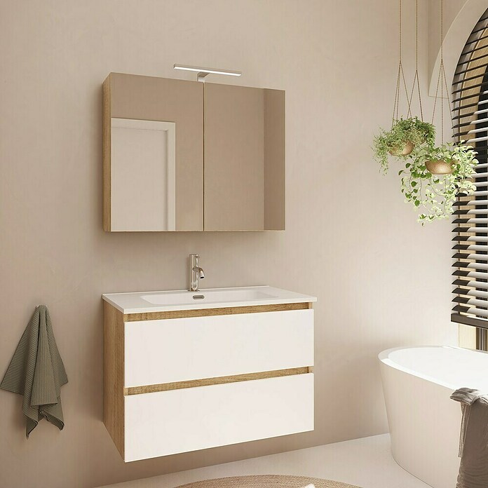 Artysan Armario con espejo LED Loft (An x Al: 65 x 80 cm, Nature, Con iluminación, Número de puertas: 2 ud.) | BAUHAUS