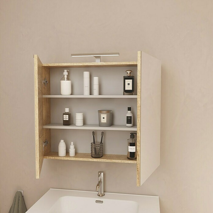 Artysan Armario con espejo LED Loft (An x Al: 65 x 80 cm, Nature, Con iluminación, Número de puertas: 2 ud.) | BAUHAUS