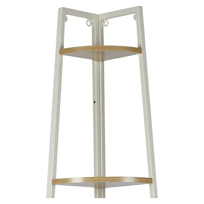 Home Deco Factory Estantería esquinera - An x Al: 34 x 180 cm, Número de baldas: 5 ud., Blanco/Beige - Estantería de esquina con dos estantes de madera y estructura metálica blanca, ideal para espacios pequeños. Mueble práctico para guardar objetos.