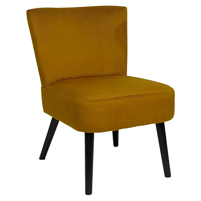 Home Deco Factory Giulia Silla - L x An x Al: 55 x 68 x 76 cm, Mostaza - Una silla de pana color mostaza con elegantes patas negras. La silla ofrece comodidad y estilo para cualquier interior.