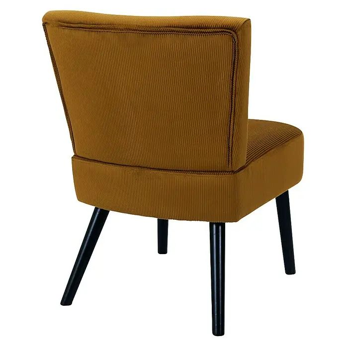Home Deco Factory Giulia Silla - L x An x Al: 55 x 68 x 76 cm, Mostaza - Vista posterior de una silla de pana color mostaza con patas negras, que muestra un mueble moderno y elegante para cualquier habitación.