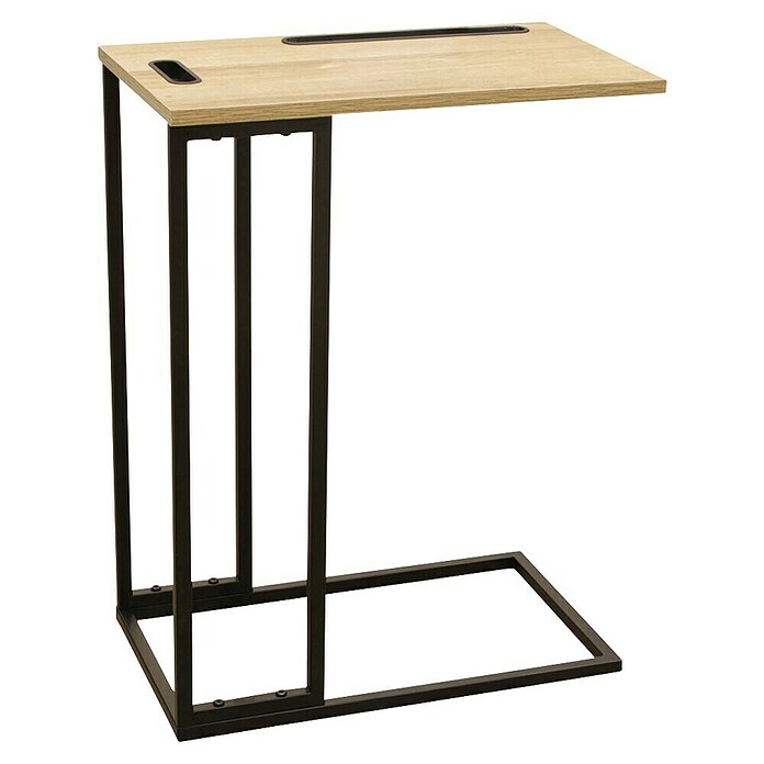 Home Deco Factory Mesa auxiliar (L x An x Al: 28 x 48 x 62,5 cm, Negro/Beige, Con soporte para tablet) | BAUHAUS