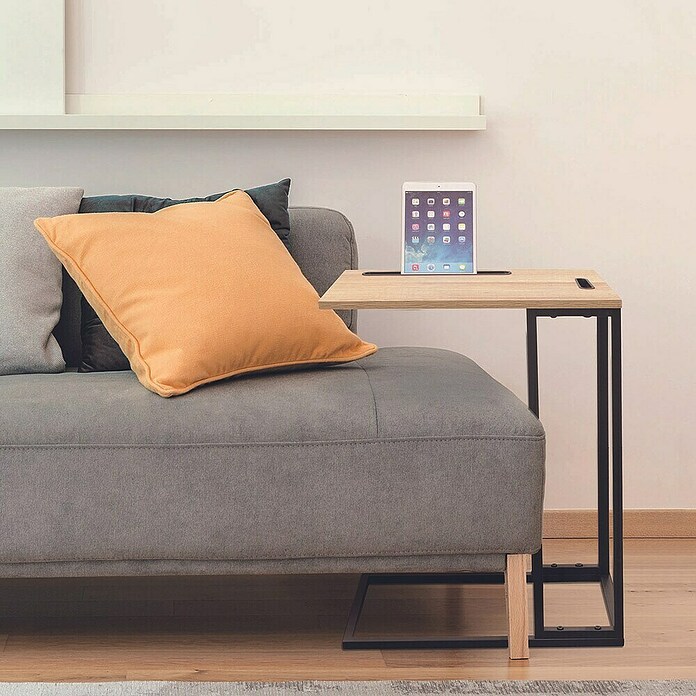 Home Deco Factory Mesa auxiliar (L x An x Al: 28 x 48 x 62,5 cm, Negro/Beige, Con soporte para tablet) | BAUHAUS
