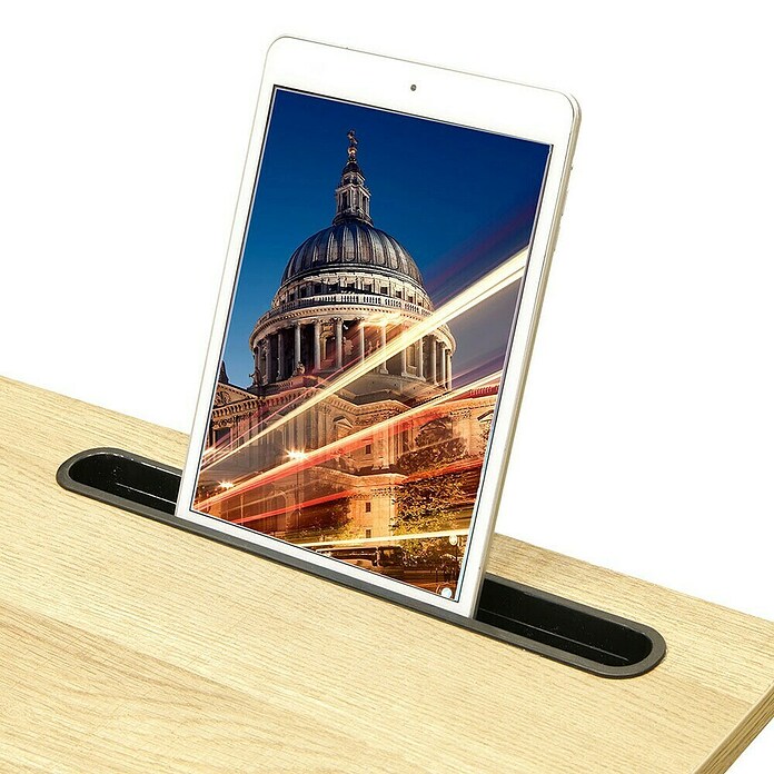 Home Deco Factory Mesa auxiliar (L x An x Al: 28 x 48 x 62,5 cm, Negro/Beige, Con soporte para tablet) | BAUHAUS