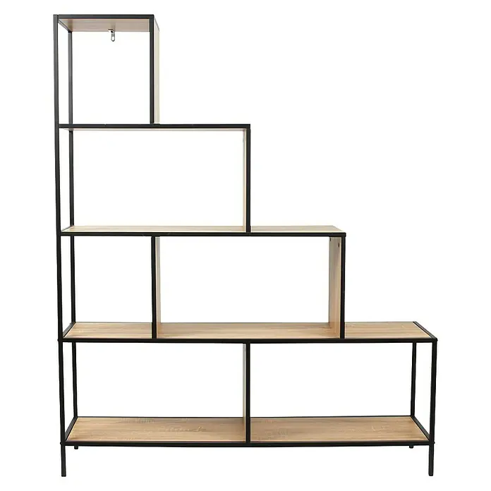 Home Deco Factory Edison Estantería metálica - L x An x Al: 30 x 120 x 146 cm, Metal/Madera, Negro/Marrón, Forma de escalera - Moderna estantería escalonada con estantes de madera y estructura metálica negra para un almacenamiento elegante.