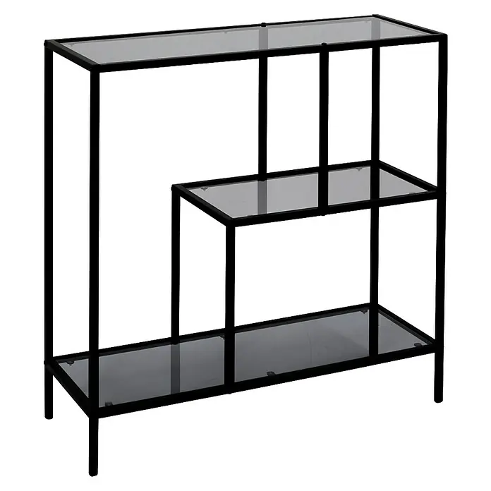 Home Deco Factory Edison Estantería metálica - L x An x Al: 30 x 80 x 79,5 cm, Metal/Vidrio templado, Negro - Vitrina de vidrio tintado oscuro con un diseño minimalista y moderno y tres niveles de estantería para una presentación elegante.