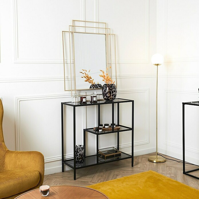 Home Deco Factory Edison Estantería metálica (L x An x Al: 30 x 80 x 79,5 cm, Metal/Vidrio templado, Negro) | BAUHAUS
