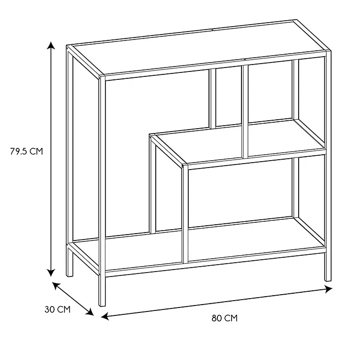 Home Deco Factory Edison Estantería metálica - L x An x Al: 30 x 80 x 79,5 cm, Metal/Vidrio templado, Negro - Imagen de la mesa consola con un diseño simple y moderno. La estructura metálica y las líneas limpias definen su forma elegante.