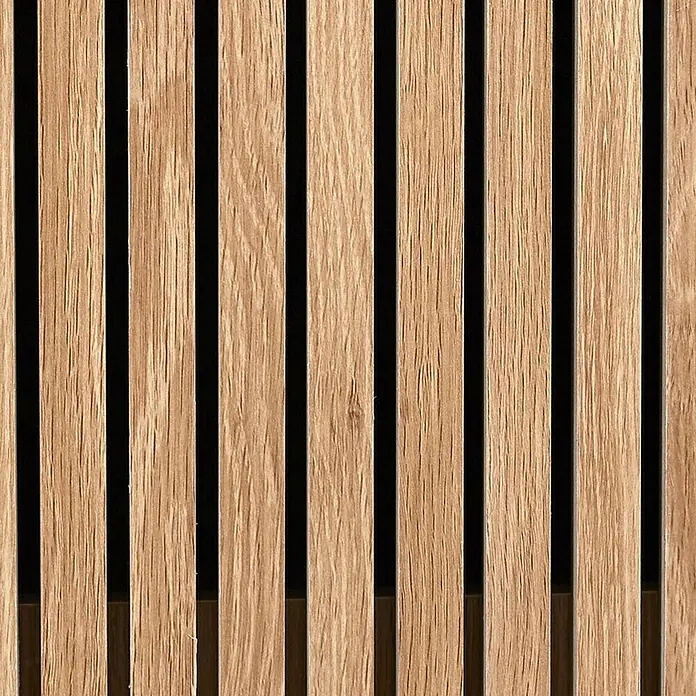 Home Deco Factory Klaus Mesa auxiliar - L x An x Al: 35 x 100 x 80 cm, Marrón, Diseño acanalado - Elegante revestimiento de pared hecho con listones de madera con espacios negros. Perfecto para interiores modernos y acústica.