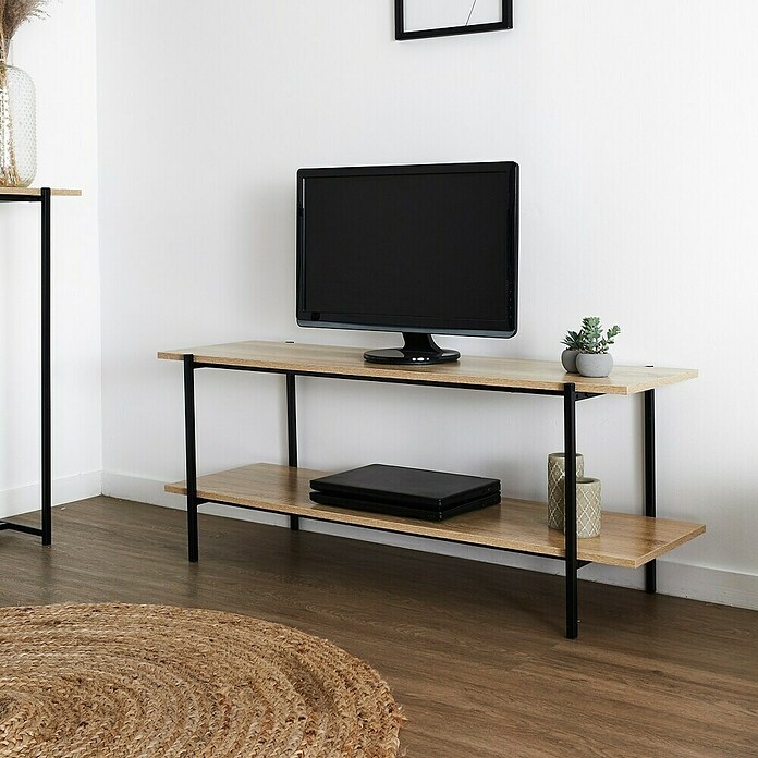 Home Deco Factory Loka Mueble para TV (L x An x Al: 35 x 115 x 45 cm, Negro/Marrón, Metal/MDF) | BAUHAUS
