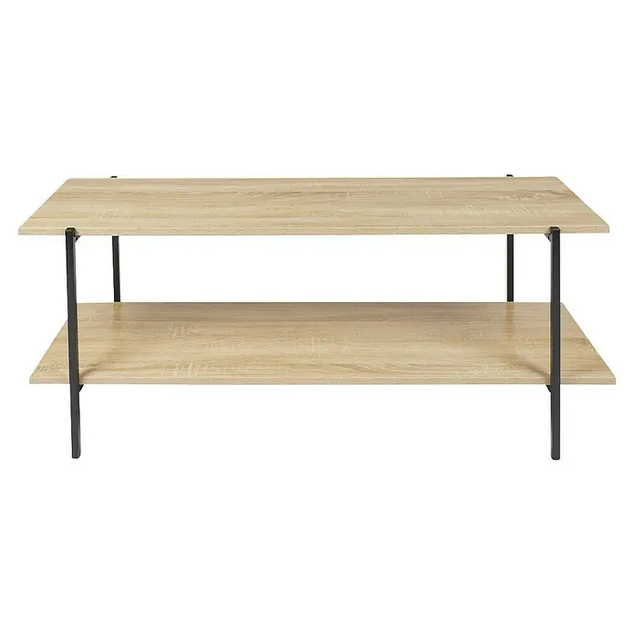 Home Deco Factory Loka Mueble para TV - L x An x Al: 35 x 115 x 45 cm, Negro/Marrón, Metal/MDF - Una mesa de centro moderna con dos estantes de madera clara y un elegante marco metálico para tu salón.