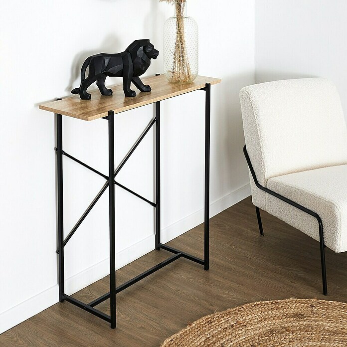 Home Deco Factory Loka Mesa auxiliar (L x An x Al: 30 x 80 x 82 cm, Negro/Marrón, Metal/MDF) | BAUHAUS
