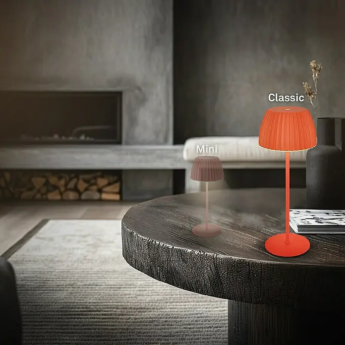Brilo Riffle Akku-Tischleuchte - Ø x H: 14,3 x 36,4 cm, Orange, Warmweiß, 2 W, IP44, Classic - Zwei kabellose Tischlampen in klassischem und Mini-Design, perfekt für stimmungsvolle Beleuchtung in jedem Raum.