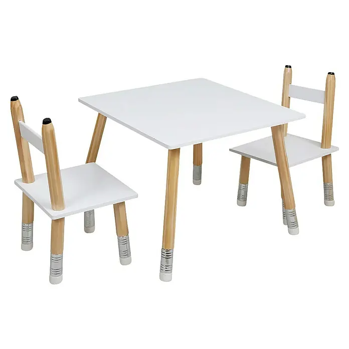 Home Deco Kids Conjunto de muebles Lápiz - 5 pzs., Blanco/Beige, Específico para: Niños de 3 a 5 años - Muebles habitación infantil: mesa blanca con sillas diseño lápiz. Ideal para que los pequeños artistas pinten y jueguen.
