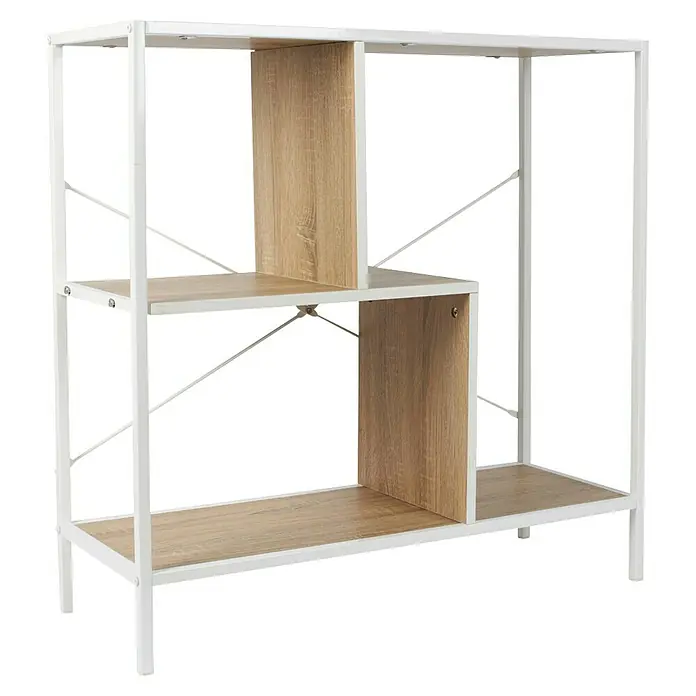 Home Deco Factory Edison Estantería metálica - L x An x Al: 30 x 80 x 79,5 cm, Metal/Madera, Blanco/Marrón - Librería moderna con estructura de metal blanco y tres estantes de color marrón claro para una organización elegante.