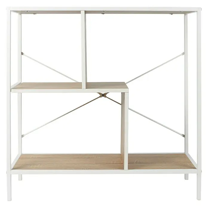 Home Deco Factory Edison Estantería metálica - L x An x Al: 30 x 80 x 79,5 cm, Metal/Madera, Blanco/Marrón - Primer plano de una estantería moderna de madera clara con estructura metálica blanca. Perfecta para un almacenamiento elegante.