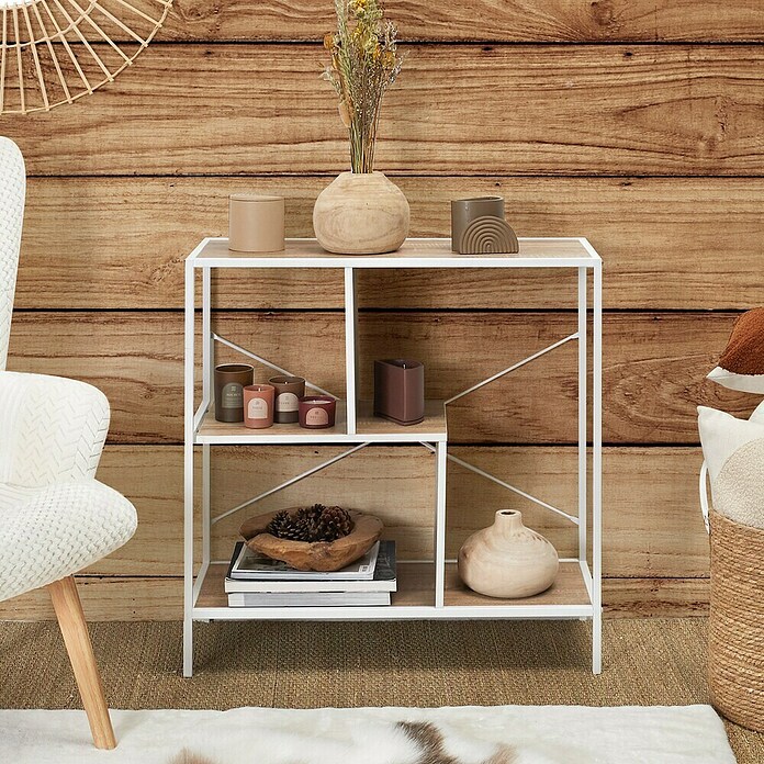 Home Deco Factory Edison Estantería metálica (L x An x Al: 30 x 80 x 79,5 cm, Metal/Madera, Blanco/Marrón) | BAUHAUS
