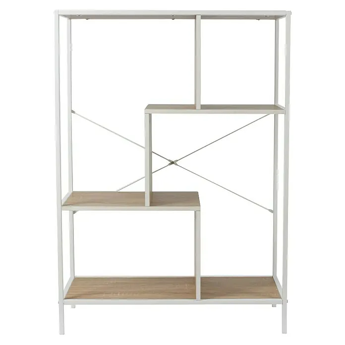 Home Deco Factory Edison Estantería metálica - L x An x Al: 30 x 80 x 113 cm, Metal/Madera, Blanco/Marrón - Estantería con estructura metálica blanca y estantes de madera clara. El diseño moderno ofrece mucho espacio para libros y decoración.